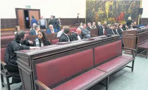  ?? EPA ?? FROM LEFT Lawyers for co-defendant Sofiane Ayari, Isa Gultaslar and Laura Severin, and lawyers for Paris attacks suspect Salah Abdeslam, Romain Delcoigne and Sven Mary, on the last day of the trial against terror suspects Salah Abdeslam and Sofiane...