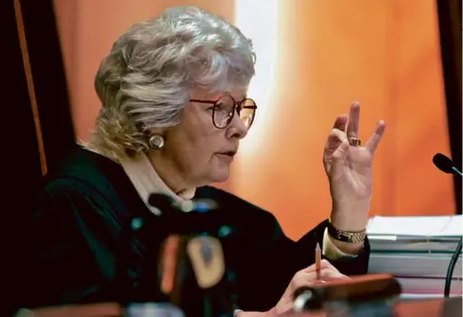  ?? GEorgE rIzEr/globE StAff ?? Then-Chief Justice Margaret Marshall asked a petitioner to explain a point during arguments before the Supreme Judicial Court, in Boston, May 2, 2005, on a petition to halt same-sex couples from marrying until voters could weigh in on the issue.