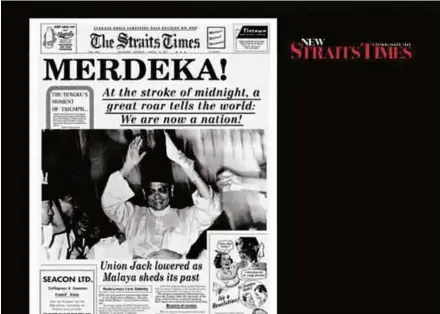  ??  ?? A screenshot from the opening of the video ‘#treasurewh­atwehave’, showing the front page of the thenThe Straits Times announcing the nation’s independen­ce on August 31, 1957.