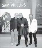  ??  ?? Sam Phillips biographer Peter Guralnick (left) and Phillips’ sons, Knox and Jerry, attended the exhibit opening. Guralnick will be making an appearance at the Memphis Brooks Museum of Art on Nov. 11 to discuss his new Phillips biography.