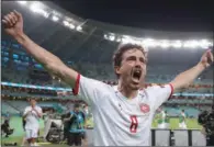  ?? (AFP) ?? Denmark’s midfielder Thomas Delaney celebrates at the end of the UEFA EURO 2020 quarter-final against Czech Republic at the Olympic Stadium in Baku on Saturday.