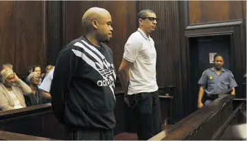  ?? PICTURE: NOOR SLAMDIEN/AFRICAN NEWS AGENCY (ANA) ?? FURTHER DELAY: Zara Hector’s killers, Tawfeeq Ebrahim and Ronaldo van Rooyen, have had their case postponed till July 2 to allow time for pre-sentencing reports.