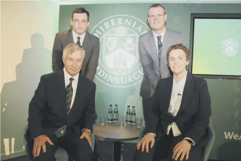  ??  ?? 0 Clockwise from bottom left, Hibs owner Ron Gordon, manager Jack Ross, sporting director Graeme Mathie and Leeann Dempster.