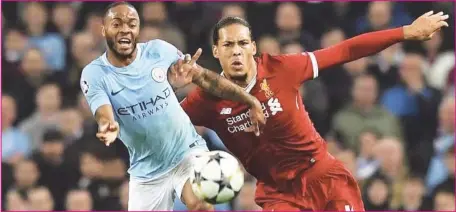  ??  ?? Manchester City’s Raheem Sterling (left) and Virgil van Dijk will be at ‘war’ in a battle of prestige tonight