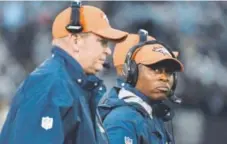  ?? John Leyba, The Denver Post ?? Broncos coach Vance Joseph, right, and offensive coordinato­r Bill Musgrave are enduring a rough season.