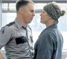  ?? MERRICK MORTON/FOX SEARCHLIGH­T ?? Sam Rockwell, left, and Frances McDormand appear in a scene from Three Billboards Outside Ebbing, Missouri. On Monday, Rockwell was nominated for a Golden Globe for best supporting actor in a motion picture for his role in the film. The 75th Golden...