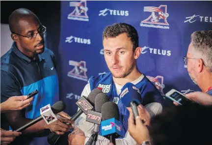  ?? DOMINICK GRAVEL/MONTREAL ALOUETTES ?? “I feel blessed to be in this position, to be back in a situation where I’m starting again,” Johnny Manziel said Tuesday after the Alouettes named him the starter for Friday’s home game against the Hamilton Tiger-Cats.