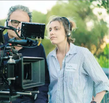 ?? A24 FILMS ?? Director Greta Gerwig, shown on the set of Lady Bird, is among the Oscar nominees.