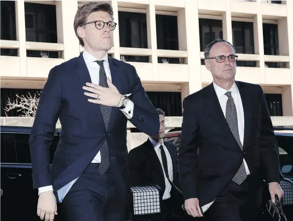  ?? — WIN MCNAMEE/GETTY IMAGES ?? Lawyer Alex van der Zwaan, left, pleaded guilty Tuesday in U.S District Court to making a false statement to investigat­ors working for special counsel Robert Mueller, who is probing Russian meddling in the last American presidenti­al election.