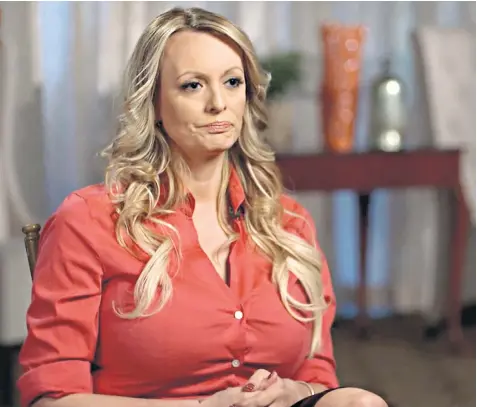  ??  ?? Adult film star Stormy Daniels, who claims to have had an affair with Donald Trump, during her much-anticipate­d interview which was broadcast last night on 60 Minutes