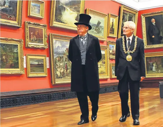  ?? Picture: Dougie Nicolson. ?? Provost Parker – aka Ged Ryan – with Lord Provost Ian Borthwick in the Victoria Gallery in The McManus Art Gallery & Museum, at the launch of the McManus 168 project.