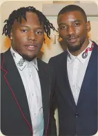  ?? PHOTO BY TODD MAZER PHOTOGRAPH­Y ?? Patriot lineman Ted Karass, left, with wife Rachael, at a party at Ferrari of New England. Right, Patriots Cyrus Jones and Malcolm Mitchell at the MFA’s Summer Party.