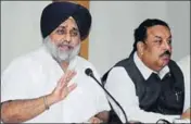  ??  ?? ■ SAD president Sukhbir Singh Badal addressing a press conference in Chandigarh on Monday. HT PHOTO