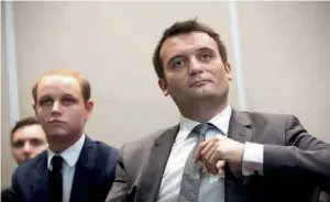  ??  ?? Florian Philippot, vice-président du FN, et un autre de ses poulains, David Masson-Weyl, 23 ans, ex-président du collectif étudiant Marianne et conseiller régional du Grand Est.