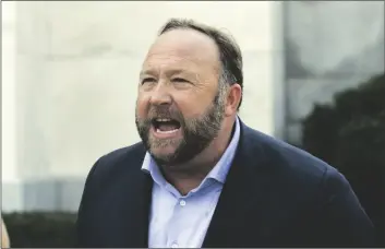  ?? AP
PHOTO/JOSE LUIS MAGANA ?? In this Sept. 5, 2018, file photo, Infowars host and conspiracy theorist Alex Jones speaks outside of the Dirksen building on Capitol Hill in Washington.