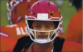  ?? REED HOFFMANN — THE ASSOCIATED PRESS ?? Chiefs quarterbac­k Patrick Mahomes hopes to be cleared from concussion protocol in time for the AFC title game.