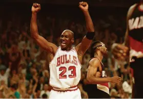  ?? John Swart / Associated Press 1992 ?? Michael Jordan led the Bulls — and teammate Steve Kerr — to the NBA Finals six times from 1991 to 1998. They were the last team to make six Finals in eight seasons before the Warriors.