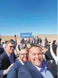  ?? COURTESY OF FACEBOOK ?? Facebook executive Ken Patchett, at front, attends the groundbrea­king for the company’s new data center in Los Lunas on Oct. 14, 2016.