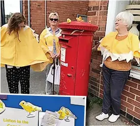  ?? ?? The ‘Canary Craftivist­s’ wore yellow outfits and made canaries at Cross Green and the community library to help highlight climate change concerns