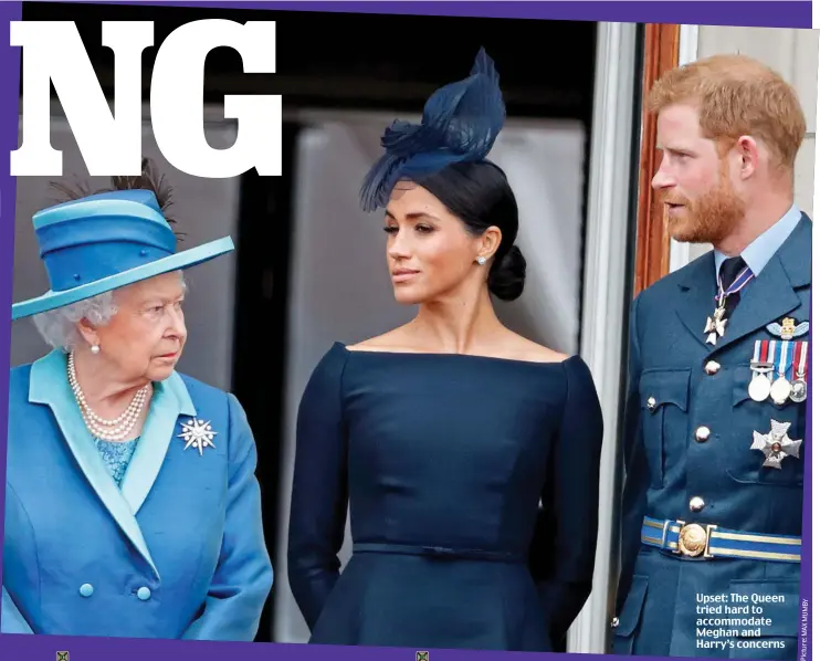  ??  ?? Upset: The Queen tried hard to accommodat­e Meghan and Harry’s concerns