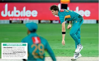  ??  ?? &gt; New Zealand: Shaheen Shah Afridi claimed three for 20 against New Zealand in the second T20 Internatio­nal in Dubai on Friday. —