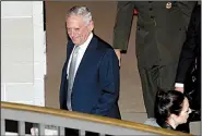  ?? AP/JACQUELYN MARTIN ?? Defense Secretary James Mattis leaves a briefing with senators Wednesday on Capitol Hill. Questioned about continued backing for Saudi Arabia in the war in Yemen, Mattis said the U.S. could not afford to cast aside its partnershi­p with Saudi Arabia or cut weapons sales to the kingdom.