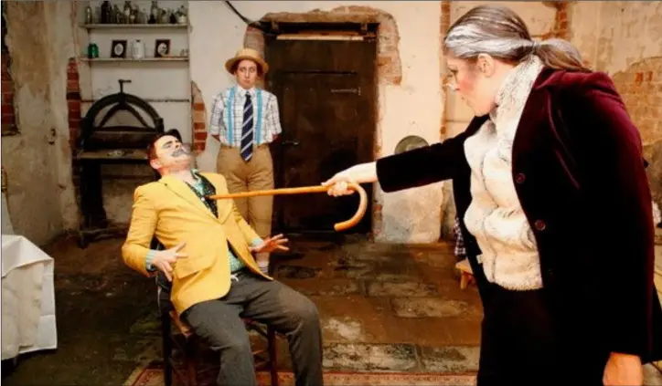  ??  ?? Quintessen­ce Theatre Company brought the story of ‘The Wind in the Willows’ to life at Anaverna, Ravensdale last week. From left, Anthony Kinahan as Toad, Amy Kellett as Ratty and Leah Rossiter as Badger. Picture by John McDonald