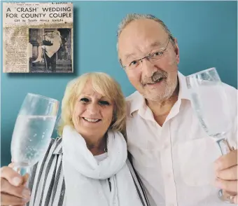  ??  ?? George Luke and wife Norma are celebratin­g their golden wedding anniversar­y. Inset, the front page story about their wedding.