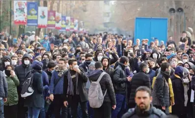  ?? (AFP) ?? Iranian students gather for a demonstrat­ion over the downing of a Ukrainian airliner at Tehran University, recently.