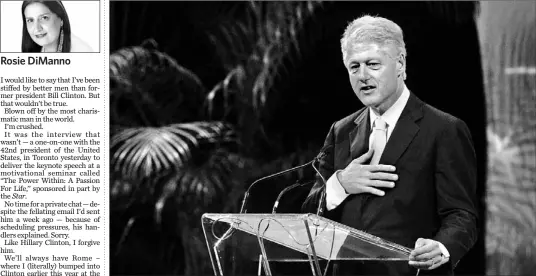  ?? DAVID COOPER/TORONTO STAR ?? Former president Bill Clinton speaks to about 8,000 people yesterday at the Metro Toronto Convention Centre, emphatical­ly rejecting the creeping pessimism that he believes afflicts a world short on patience.
