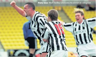  ??  ?? Party time Mark Yardley celebrates his winner at Livingston