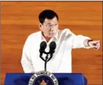  ?? AFP ?? Rodrigo Duterte, president of the Philippine­s, delivers his first State of the Nation Address yesterday in Manila.