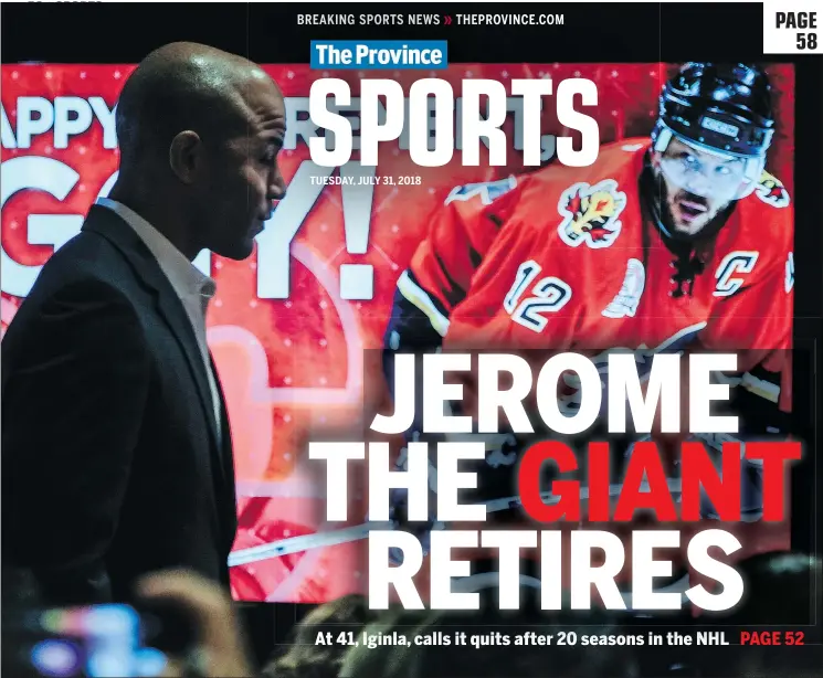  ?? — CP PHOTO ?? Ex-Flames captain Jarome Iginla arrives in Calgary Monday to announce his retirement after 20 NHL seasons. He scored 625 goals and 1,300 points in 1,554 games.