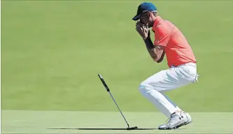  ?? ROB CARR GETTY IMAGES ?? Jordan Spieth of the United States reacts to a missed putt on the 16th green.