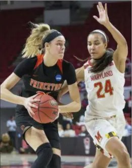  ?? BEN MCKEOWN — THE ASSOCIATED PRESS ?? Princeton’s Bella Alarie, left, was the Ivy League Player of the Year for the second straight season.