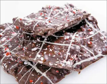  ?? Edward Marc Chocolatie­r ?? The Milk Shake Factory's peppermint bark is made with dark chocolate and crushed peppermint candies.