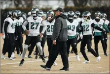  ?? MATT ROURKE – THE ASSOCIATED PRESS FILE ?? Eagles head coach Doug Pederson is seen overseeing a practice in January. Somehow, it’s hard to see him getting back to this anytime soon.