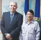  ?? (Nicaragua Foreign Ministry) ?? NICARAGUAN FOREIGN MINISTER Denis
Ronaldo Moncada Colindres (right) poses with Modi Efraim, the Foreign Ministry’s deputy director-general for Latin America, in Nicaragua last week.