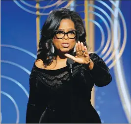  ?? PAUL DRINKWATER/NBC VIA AP ?? THIS IMAGE RELEASED BY NBC SHOWS OPRAH WINFREY accepting the Cecil B. DeMille Award at the 75th Annual Golden Globe Awards in Beverly Hills, Calif., on Sunday.