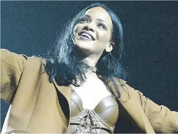  ??  ?? Rihanna performs in Vancouver tonight on the 27th leg of her 73-date North American and European tour.
