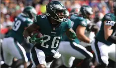  ?? MARK LOMOGLIO — THE ASSOCIATED PRESS ?? Eagles running back Miles Sanders, shown rushing against the Tampa Bay Bucs last season, is looking to regain his form for the last year of his contract.