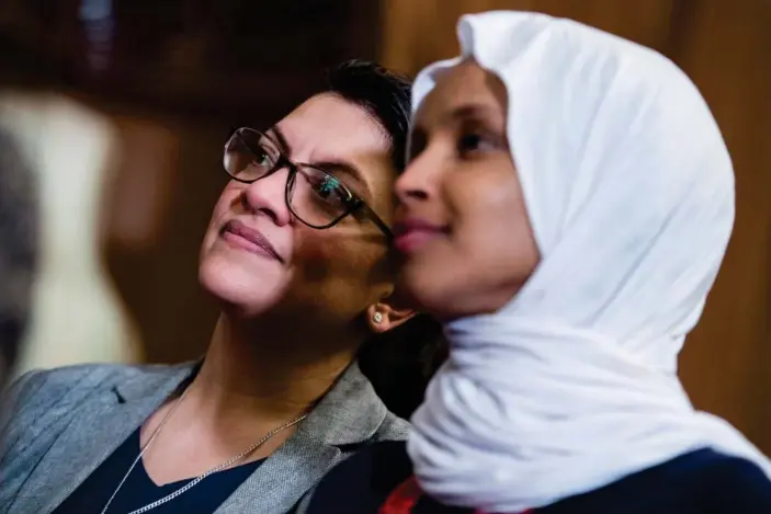  ??  ?? Coordinate­d Facebook posts made by an Israel-based group have vilified Muslim politician­s such as Democratic congresswo­men Ilhan Omar and Rashida Tlaib. Photograph: Tom Williams/CQ-Roll Call, Inc via Getty Images