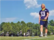  ?? STAFF PHOTO BY TIM BARBER ?? UTC backup linebacker and special teams player Luke Davis was excited about the chance to help a good cause off the field last week, even if it meant missing some practices and Saturday’s game against Presbyteri­an. The Mocs won 34-0 and now turn their...