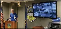  ?? KEVIN TUSTIN- MEDIANEWS GROUP ?? Upper Darby Police Superinten­dent Michael Chitwood shows off surveillan­ce footage provided to police that shows the first 21shots being fired in the 7700block of Parkview Road on Sunday night.