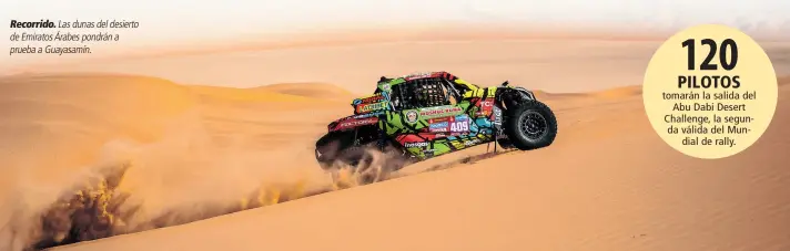  ?? ?? Recorrido. Las dunas del desierto de Emiratos Árabes pondrán a prueba a Guayasamín.