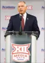  ?? LM Otero / Associated Press ?? Big 12 commission­er Bob Bowlsby speaks during football media days on July 14 in Arlington, Texas.