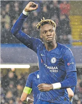  ?? Picture: AFP ?? MOVING ON. Chelsea striker Tammy Abraham celebrates after scoring the opening goal of their Uefa Champions League match against Lille at Stamford Bridge on Tuesday night.