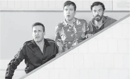  ??  ?? John Hamm, left, Ed Helms and Jake Johnson star in Tag, based on the childhood game played by five friends.