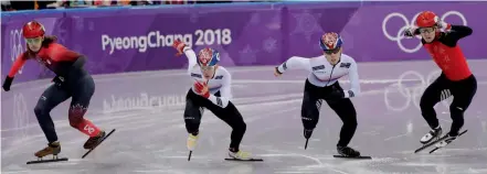  ?? AP ?? Competitor­s in action in the men’s 500 metres short track speedskati­ng final in the Gangneung Ice Arena at the Winter Olympics in Gangneung, South Korea, on Thursday. —