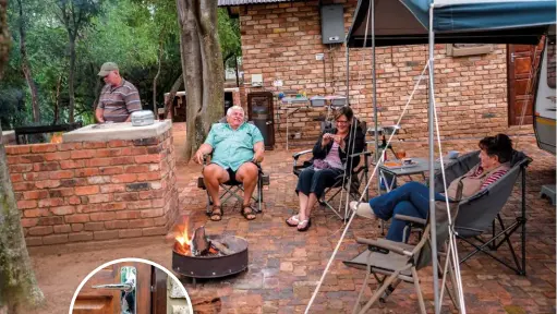  ??  ?? CHATTERBOX. The stands are paved and your caravan will be completely level when you unhitch it. The braai grid is bolted to the brick braai; bring your own fire basket if you want to sit around something a bit more cosy.